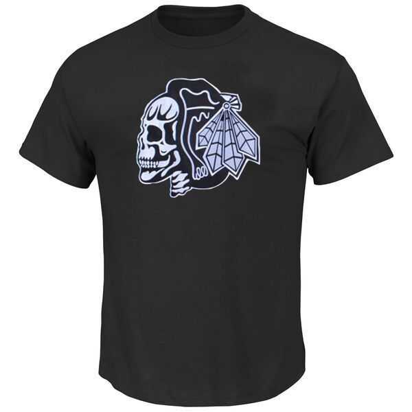 NHL Chicago Blackhawks Black Skull Head Black T-Shirt WEM,We sell and wholesale NHL Chicago Blackhawks Black Skull Head Black T-Shirt WEM on line form chian!
